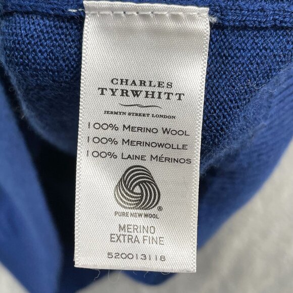 Charles Tyrwhitt Sweater Mens Large Blue 100% Extra Fine Merino Wool - Picture 6 of 6